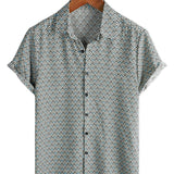 Męska Koszula Bawełniana Casual Vintage Geometryczna z Guzikami na Lato Retro Krótki Rękaw
