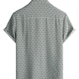 Męska Koszula Bawełniana Casual Vintage Geometryczna z Guzikami na Lato Retro Krótki Rękaw