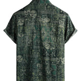 Koszula Męska z Bawełny w Retro Kwiatowy Wzór Paisley, Zielona, Krótki Rękaw
