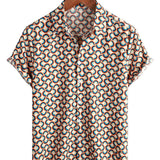 Letnia Koszula Bawełniana z Krótkim Rękawem dla Mężczyzn, Retro, Guziki, Vintage, Geometryczna, Okręgi, Fajna
