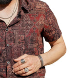 Męska Koszula Bawełniana w Stylu Retro z Wzorem Kwiatowym Paisley, Z Guzikami, Vintage, Na Wakacje, Zachodni, Brązowa, Krótki Rękaw