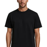 Męska koszulka T-shirt z bawełny – Oddychająca, krótki rękaw, okrągły dekolt – Czarno-skalny