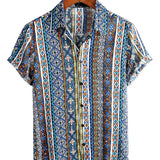 Koszula Retro z Bawełny z Krótkim Rękawem Boho dla Mężczyzn