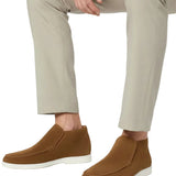 Męskie Skórzane Mokasyny – Slip-On Chukka Styl, Płaska Obcas – Brązowy