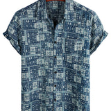 Koszula z Krótkim Rękawem z Bawełny Retro Casual dla Mężczyzn