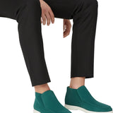 Męskie Mokasyny Z Zamszu – Slip-On Chukka Styl, Płaska Podeszwa – Niebiesko-Zielony