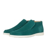 Męskie Mokasyny Z Zamszu – Slip-On Chukka Styl, Płaska Podeszwa – Niebiesko-Zielony